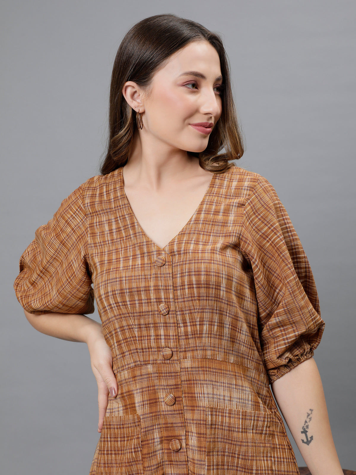 Chirpie Dress -Mustard brown