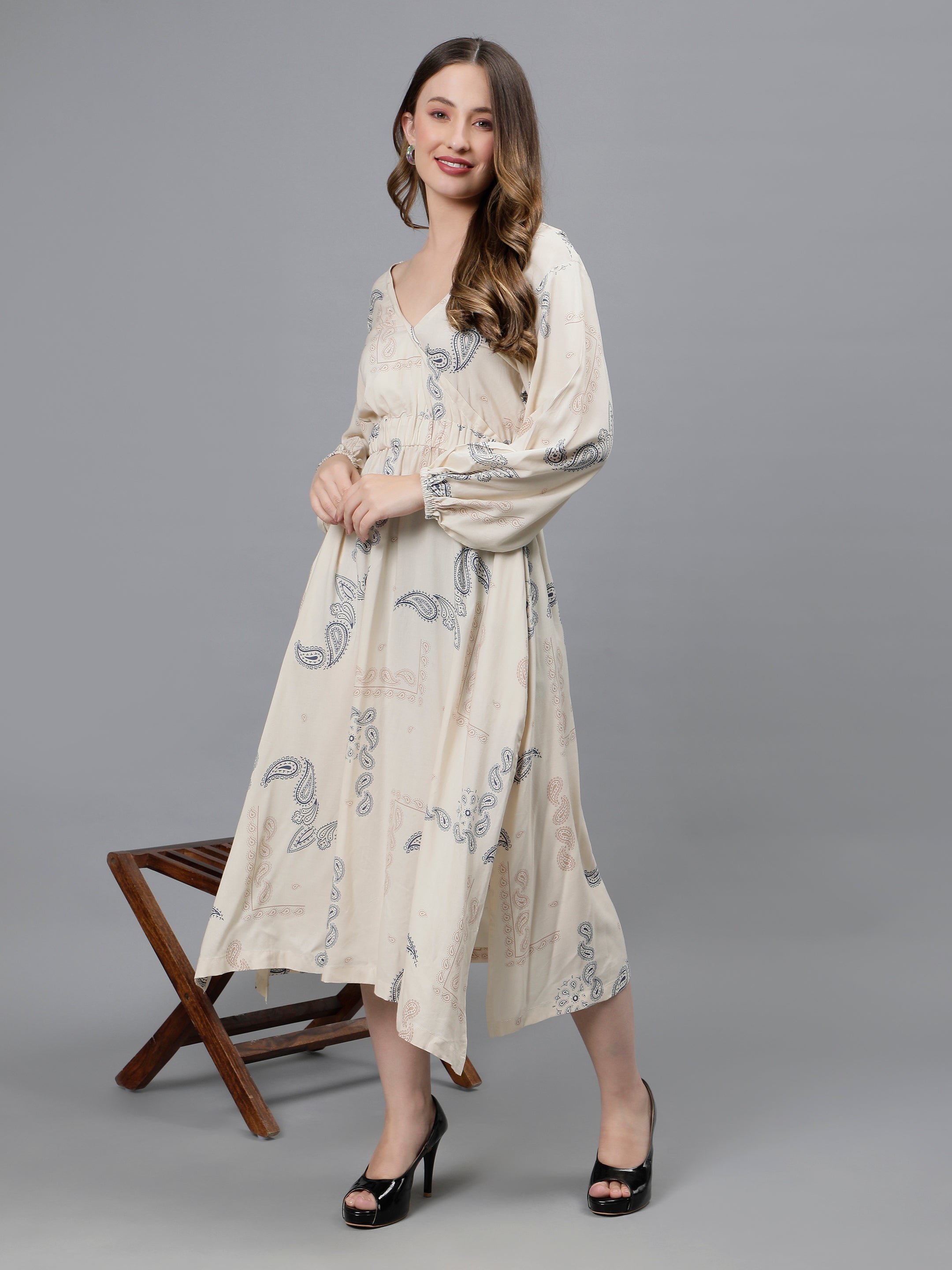 Beige art flowy dress The Ethnic Boho Beige art flowy dress The Ethnic Boho