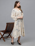 Beige art flowy dress