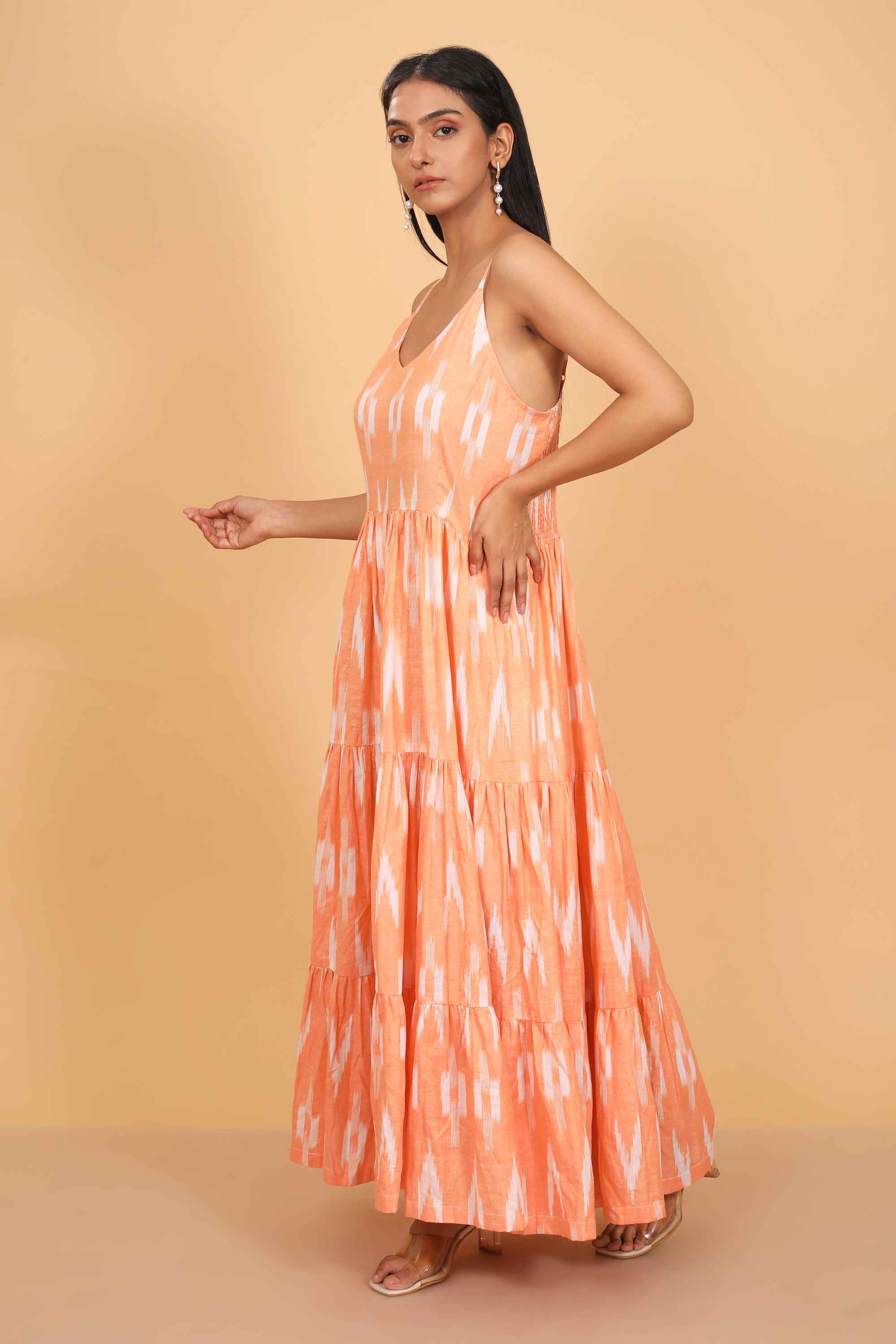 Dreamy Ikkat Peach Dress