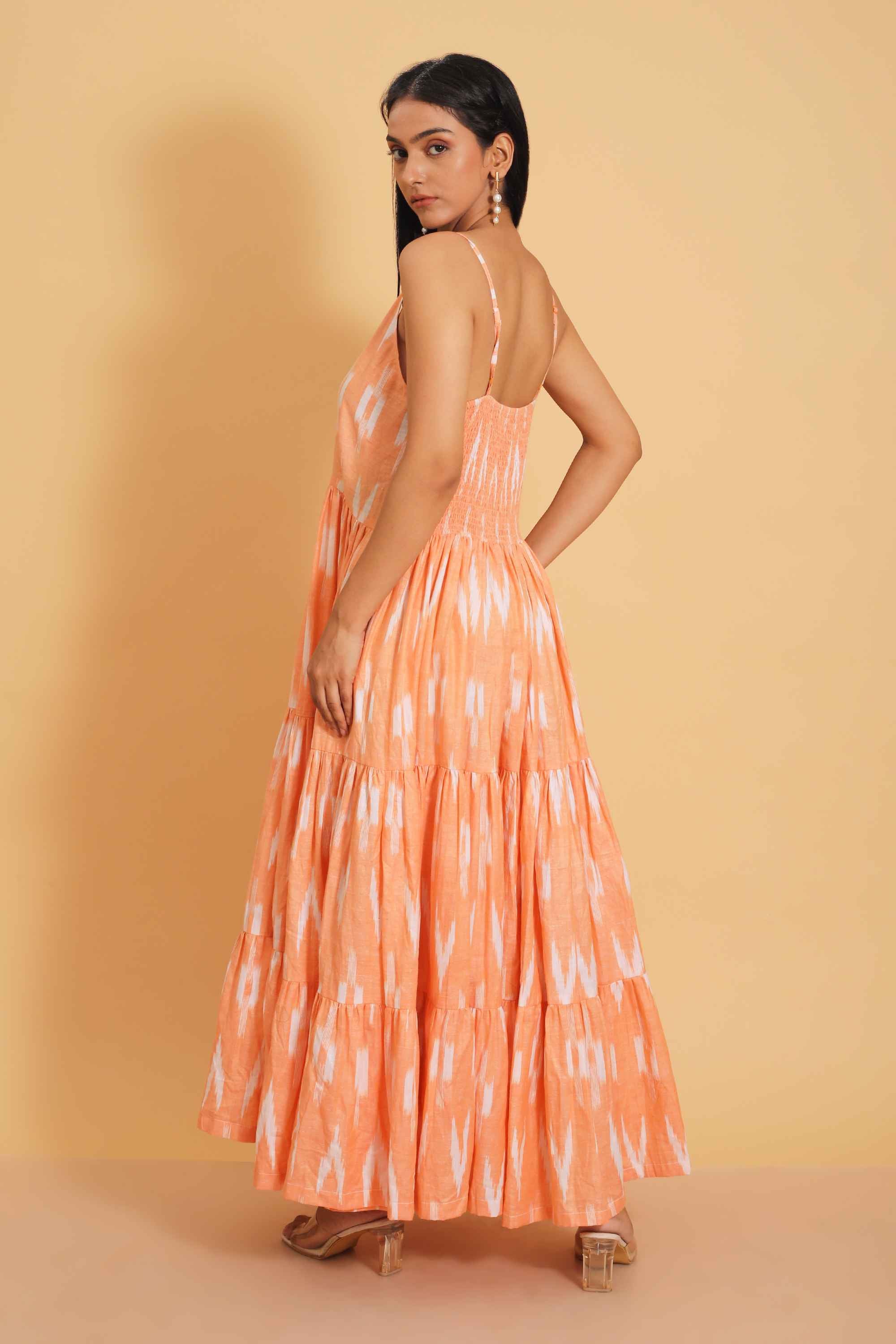 Dreamy Ikkat Peach Dress